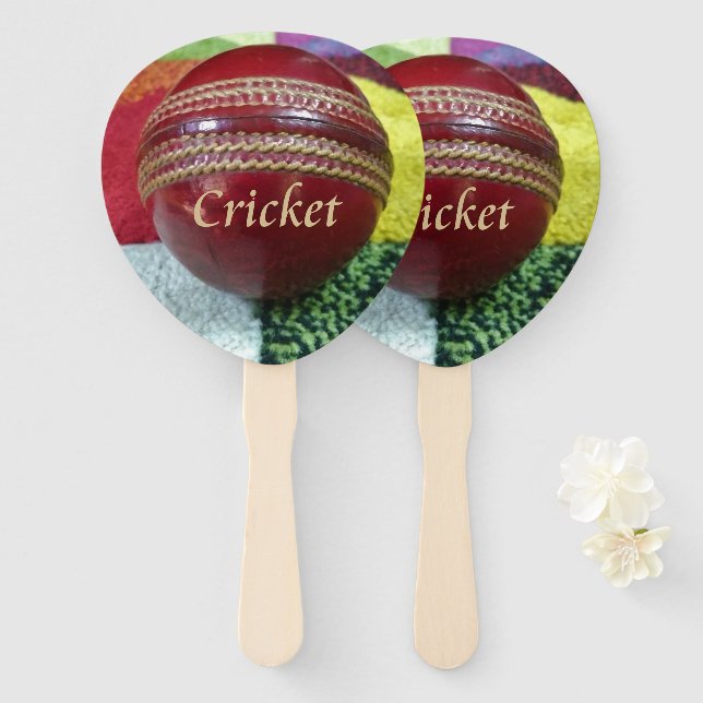 Cricket: Red Hard Ball Art Print Hand Fan (Front and Back)