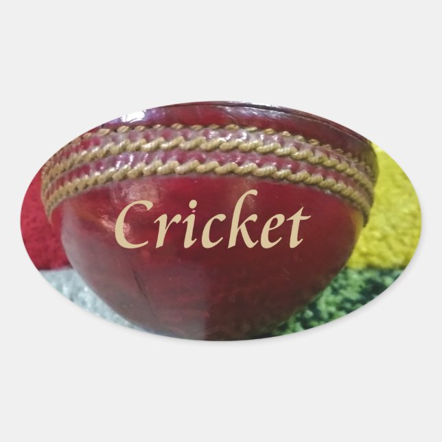Cricket: Red Hard Ball Art Print Oval Sticker (Front)
