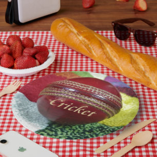 Cricket: Red Hard Ball Art Print Paper Plate