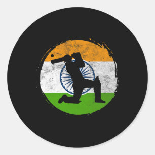 Cricket Sport Game Flag Of India Cricket Player  Classic Round Sticker