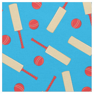Cricket Sports Bats and Balls Boys Decor Blue Fabric