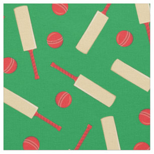 Cricket Sports Bats and Balls Boys Decor Green Fabric