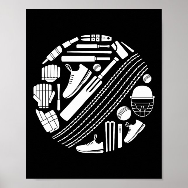 Cricket T Equipment Icon Silhouette Cricketer  Poster (Front)