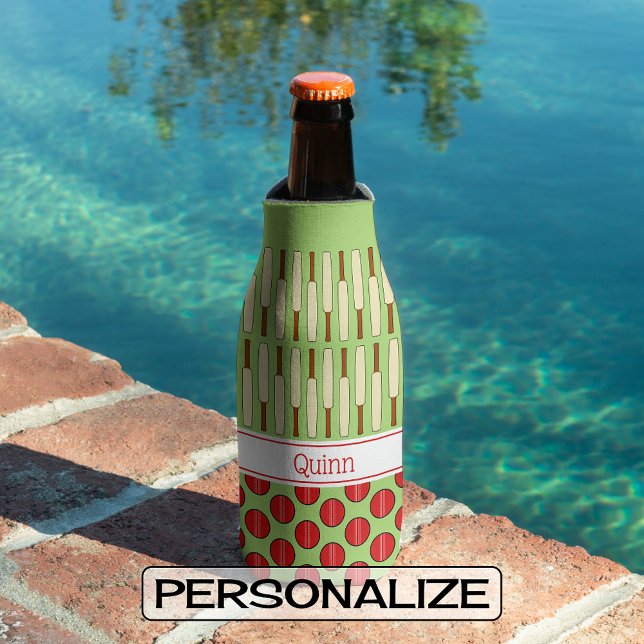 Cricket themed pattern custom name red green can cooler (Creator Uploaded)