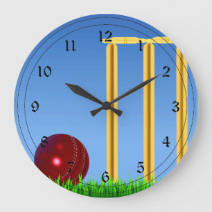 Cricket, wicket and ball large clock