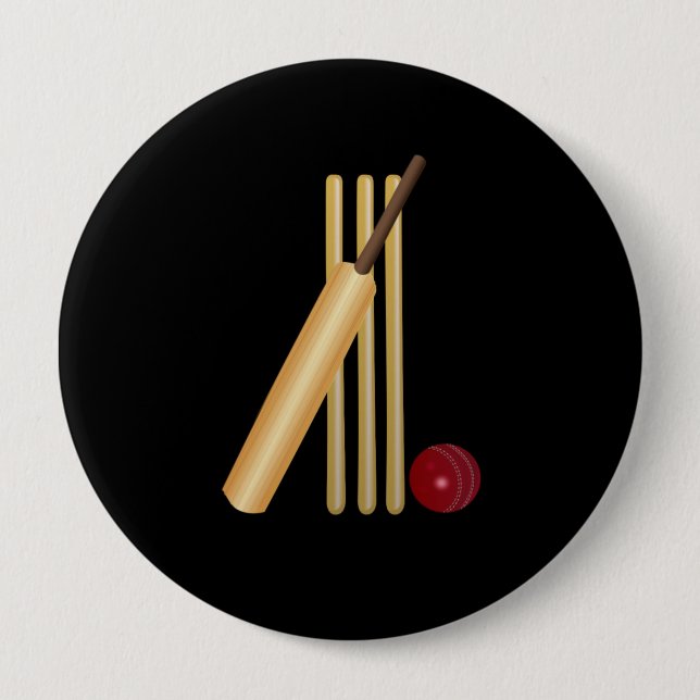 Cricket - Wicket, Bat and Ball 10 Cm Round Badge (Front)