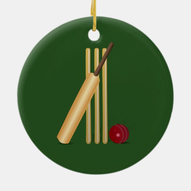 Cricket - Wicket, bat and ball Ceramic Tree Decoration (Back)