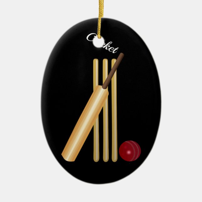 Cricket - Wicket, Bat and Ball Ceramic Tree Decoration (Front)