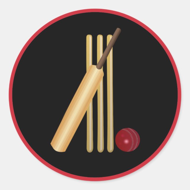 Cricket, wicket, bat and ball classic round sticker (Front)