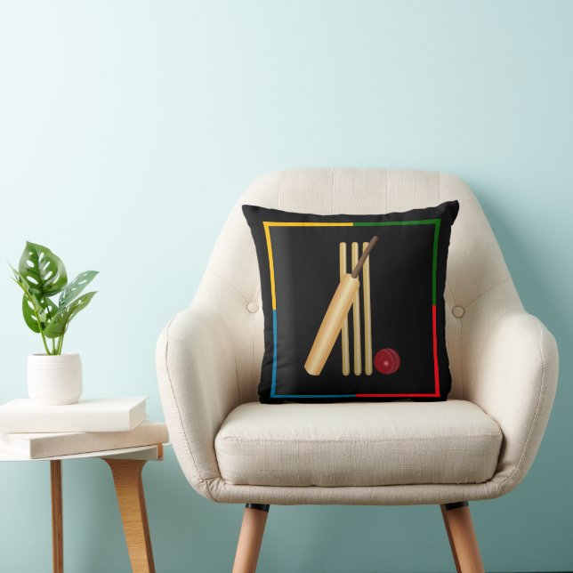 Cricket, wicket, bat and ball,  cushion (Chair)