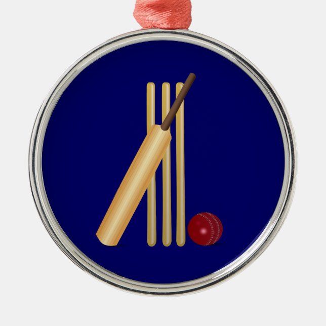 Cricket, wicket, bat and ball metal tree decoration (Front)