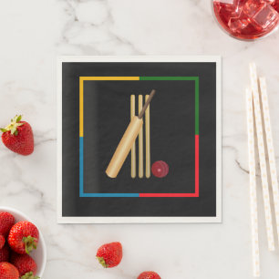 Cricket, wicket, bat and ball, napkin