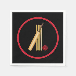 Cricket, wicket, bat and ball napkin