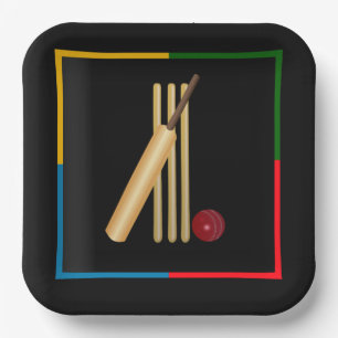 Cricket, wicket, bat and ball, paper plate