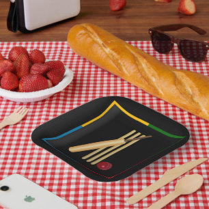 Cricket, wicket, bat and ball,  paper plates