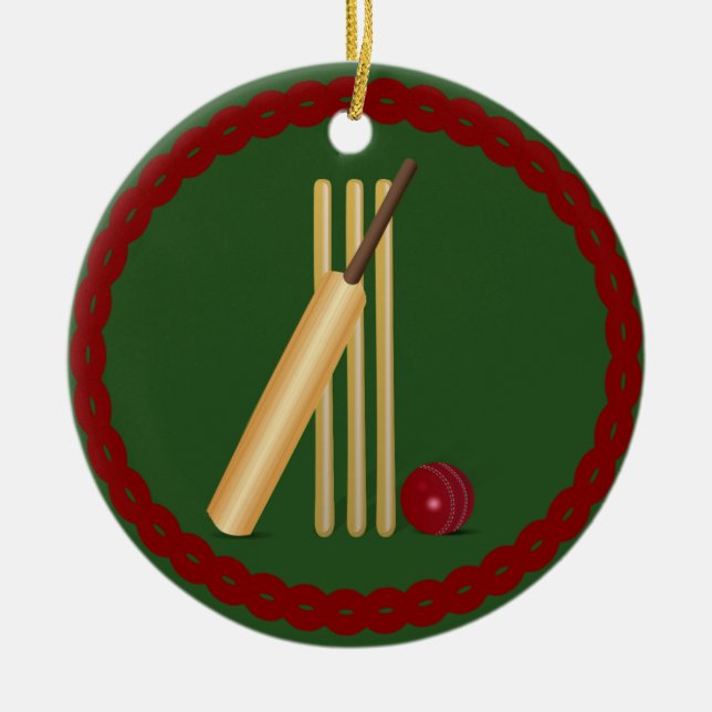 Cricket - Wicket, bat and ball, popular design, Ceramic Tree Decoration (Front)