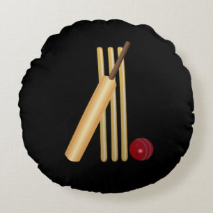 Cricket - Wicket, Bat and Ball Round Cushion