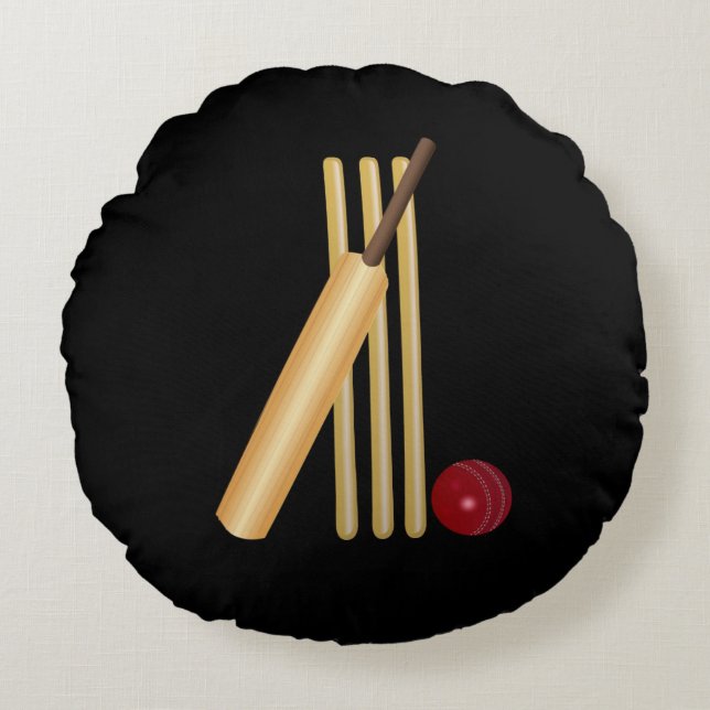 Cricket - Wicket, Bat and Ball Round Cushion (Front)