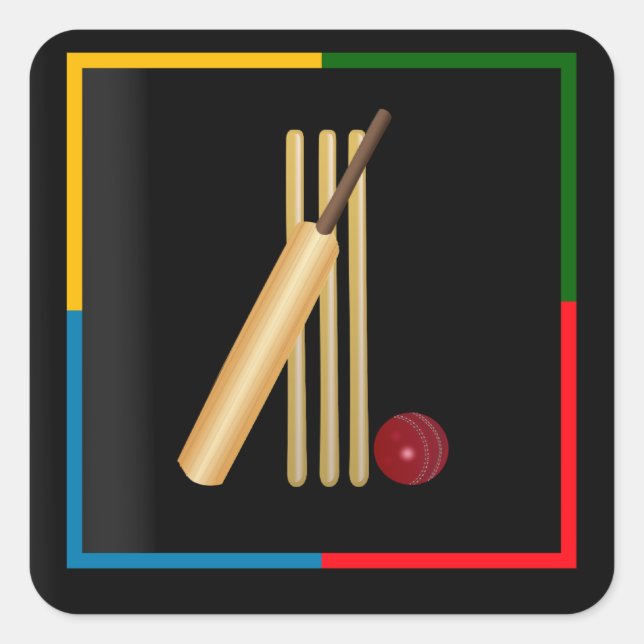 Cricket, wicket, bat and ball,  square sticker (Front)