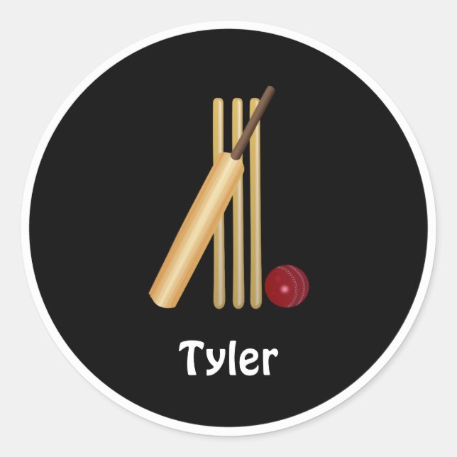 Cricket - Wicket, bat and ball, template Classic Round Sticker (Front)
