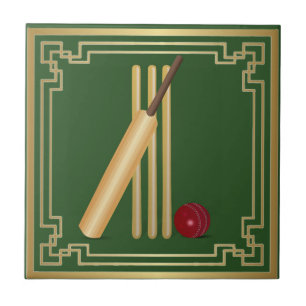 Cricket-Wicket, bat and ball Tile