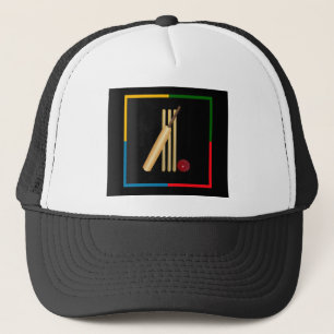Cricket, wicket, bat and ball, trucker hat