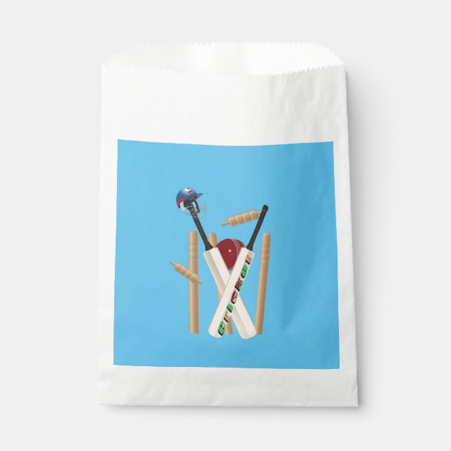 Cricket Wickets, Helmet, Bats And Ball,    Favour Bags (Front)