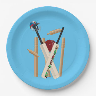 Cricket Wickets, Helmet, Bats And Ball, Paper Plate