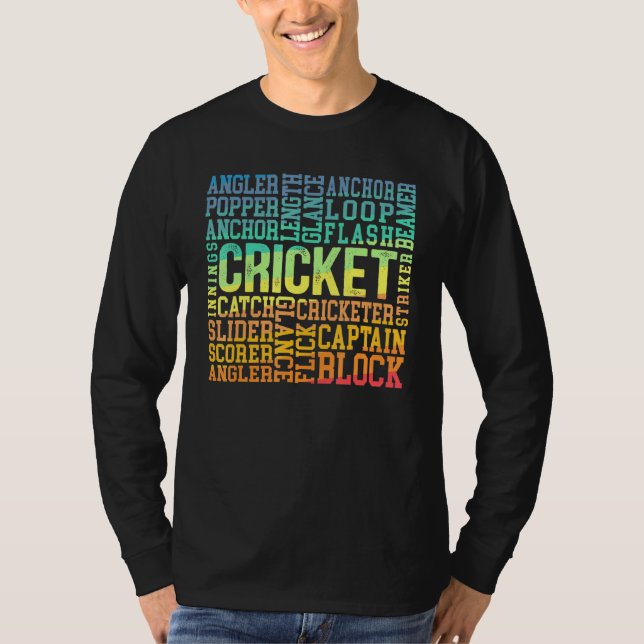 Cricket Word Cloud Cricketer Bat And Ball Player C T-Shirt (Front)