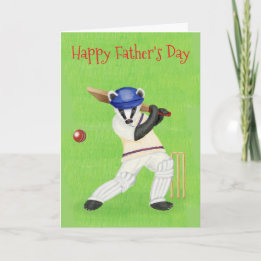 Cricketing badger Father's Day card