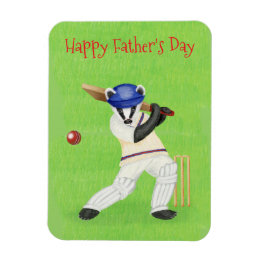 Cricketing badger Father's Day magnet