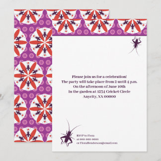 Crickets and Flowers Purple Red Invitation