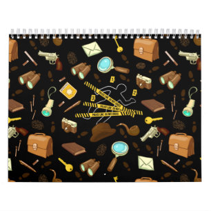 Crime Novel Detective Icons Patterns Calendar