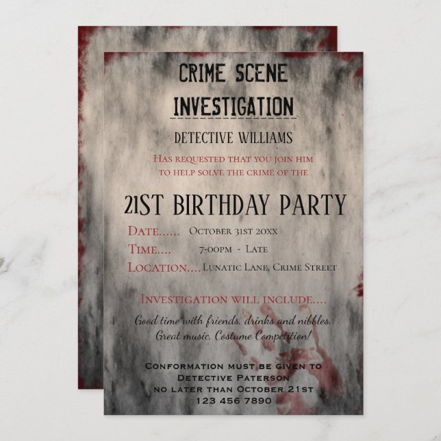 Crime Scene Investigation 21st Birthday Party Invitation (Front/Back)