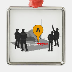 Crime Scene Map with Police and Body Outline Metal Tree Decoration
