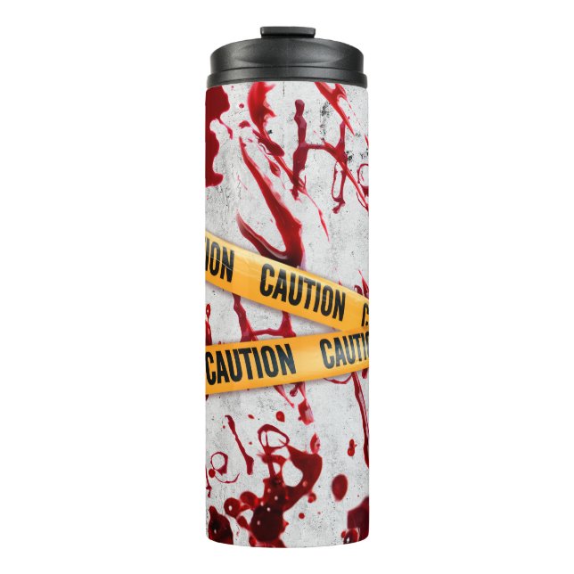 Crime Scene With Blood Splatter and Caution Tape  Thermal Tumbler (Front)