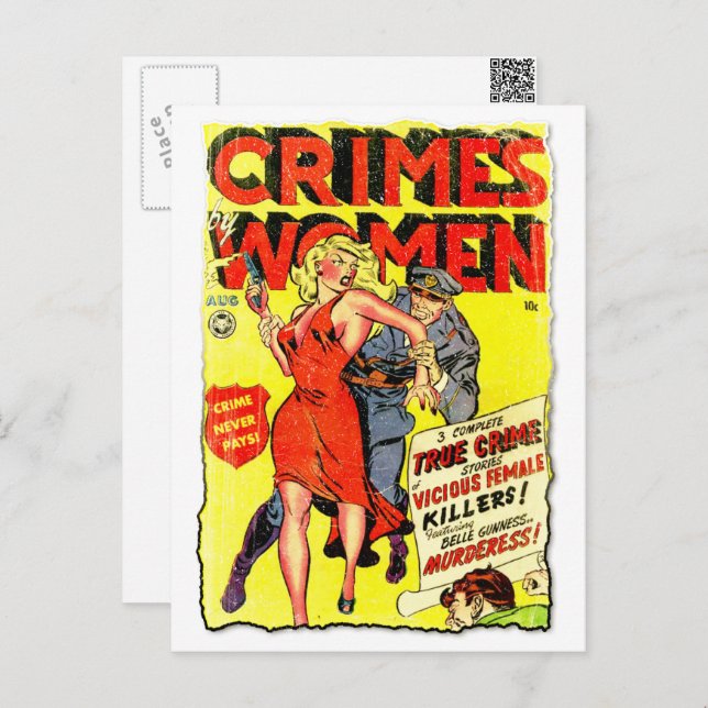 Crimes by Women #2 Golden Age Comic Book Cover Postcard (Front/Back)
