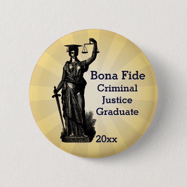 Criminal Justice With Graduation Hat 6 Cm Round Badge (Front)