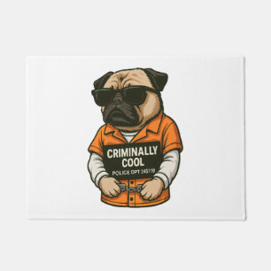 Criminally Cool Pug – Funny Mugshot Dog Design Doormat
