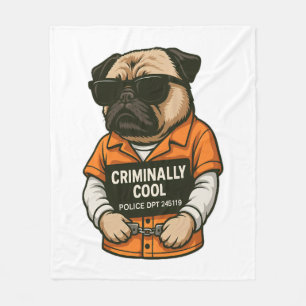 Criminally Cool Pug – Funny Mugshot Dog Design Fleece Blanket