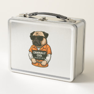 Criminally Cool Pug � Funny Mugshot Dog Design Metal Lunch Box
