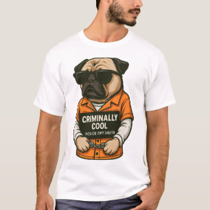 Criminally Cool Pug � Funny Mugshot Dog Design T-Shirt