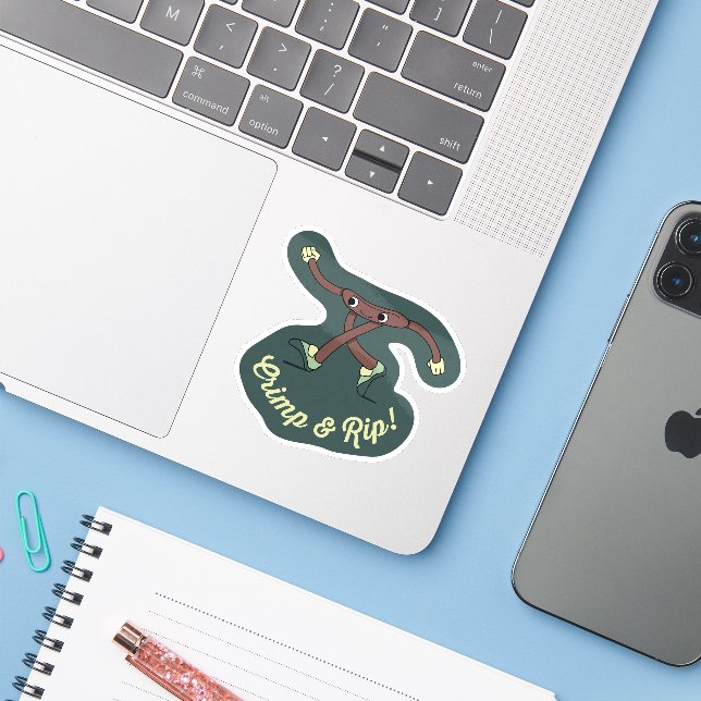 Crimp and Rip Retro Climbing Character Sticker (Laptop w/ iPhone)