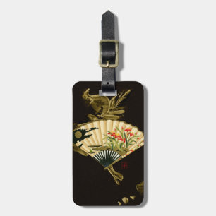 Crimped Oriental Fan with Floral Design Luggage Tag