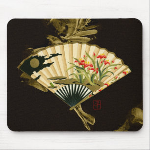 Crimped Oriental Fan with Floral Design Mouse Pad