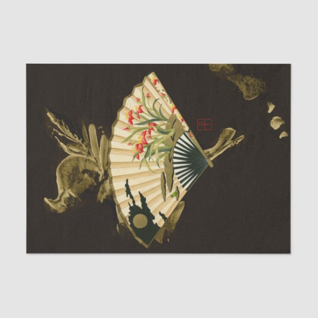 Crimped Oriental Fan with Floral Design Tissue Paper (Front)