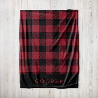 Crimson and Black Buffalo Check Monogram Fleece Blanket