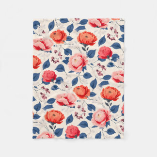 Crimson and Coral Flower Fleece Blanket