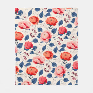 Crimson and Coral Flower Fleece Blanket