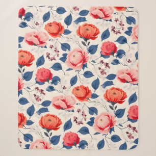 Crimson and Coral Flower Sherpa Blanket